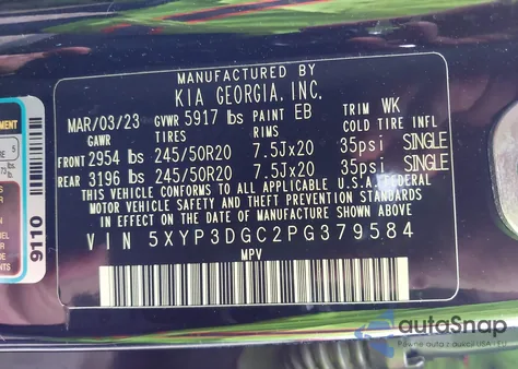 2023 Kia Telluride Ex z USA, uszkodzony, nr VIN 5XYP3DGC2PG379584